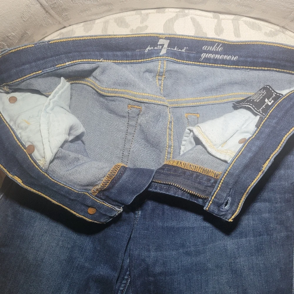 7 For All Mankind Gwenevere Blue Waters Mid Skinny Frayed Denim Jean - Picture 9 of 11